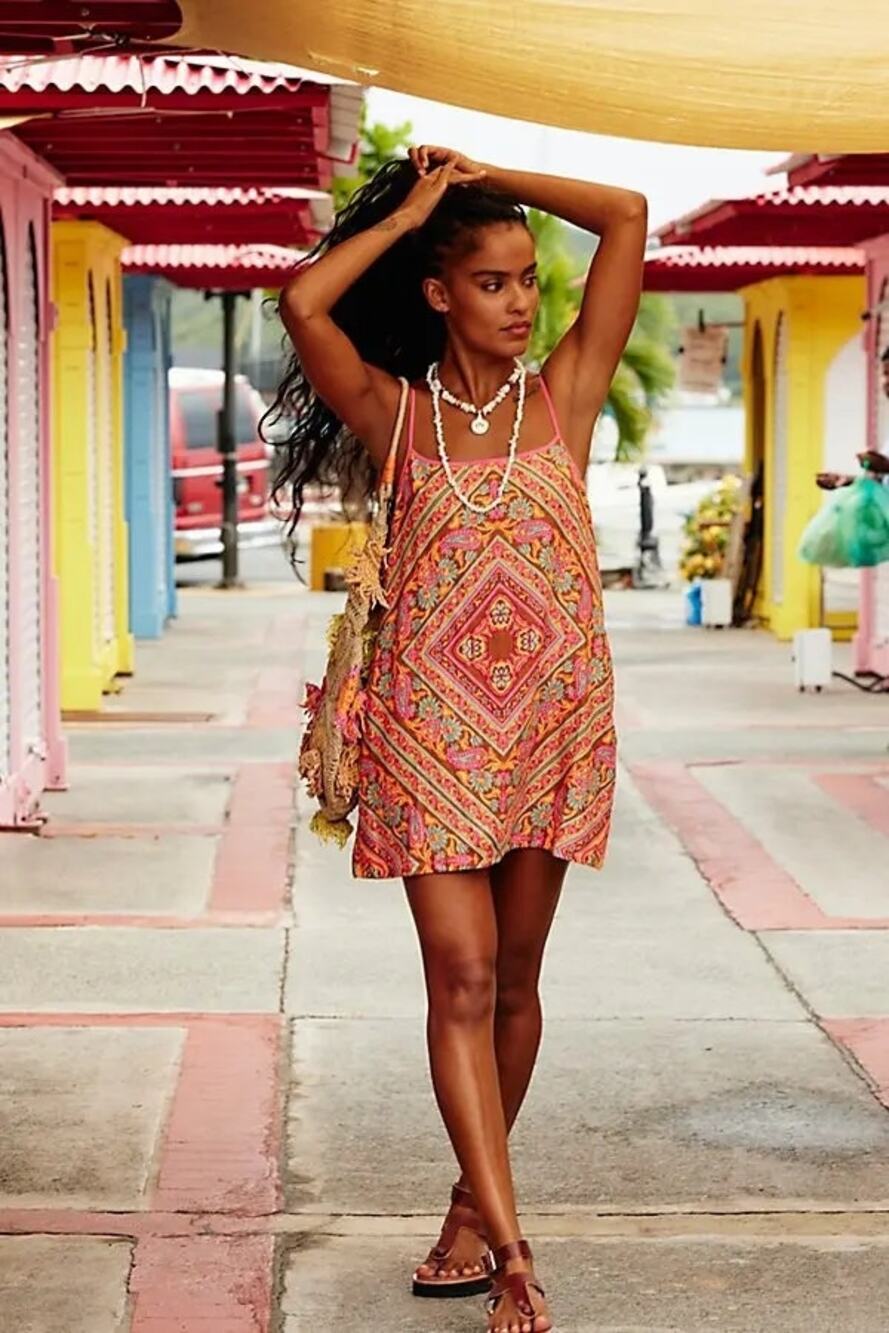 New Free People Heart Eyes Mini Dress $128 X-LARGE Fiesta Boho Floral Combo